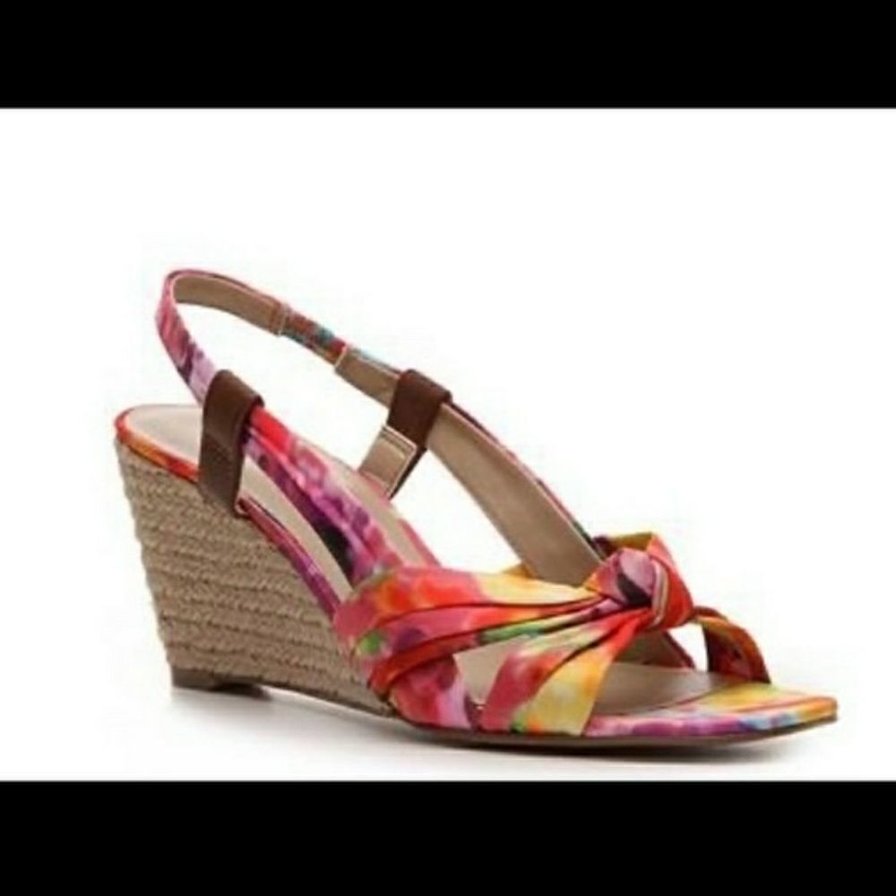 Bandolino Colorful Espadrille Wedge Heel Sandal 'Rasken' Square Toe Sz 8.5